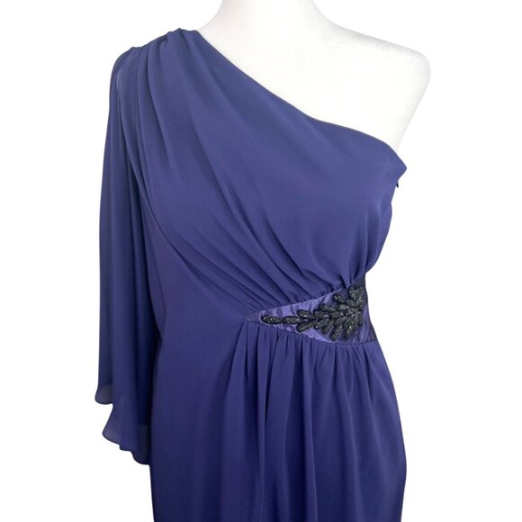 Evan-Picone One-Shoulder Mystic Purple Chiffon Dress W/ Beaded Waist Size 4 - Picture 7 of 15